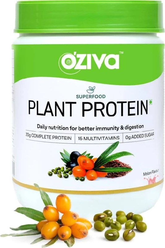 Oziva Superfood Plant Protein for Better Digestion,Melon Plant-Based Protein, 500 g-1.webp